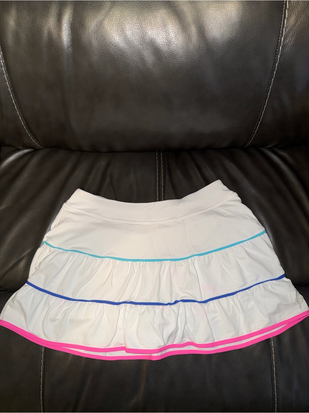 Lilly Pulitzer White Lined Skort with Blue, Teal, and Pink Trim